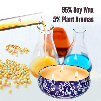 Hausware Citronella Candles Outdoor & Indoor - Large 13.5 oz Scented Candles Set 3 Pack Natural Soy Wax citronella Candles for Garden Patio Yard Home Balcony Camping Backyard (Dark Blue)