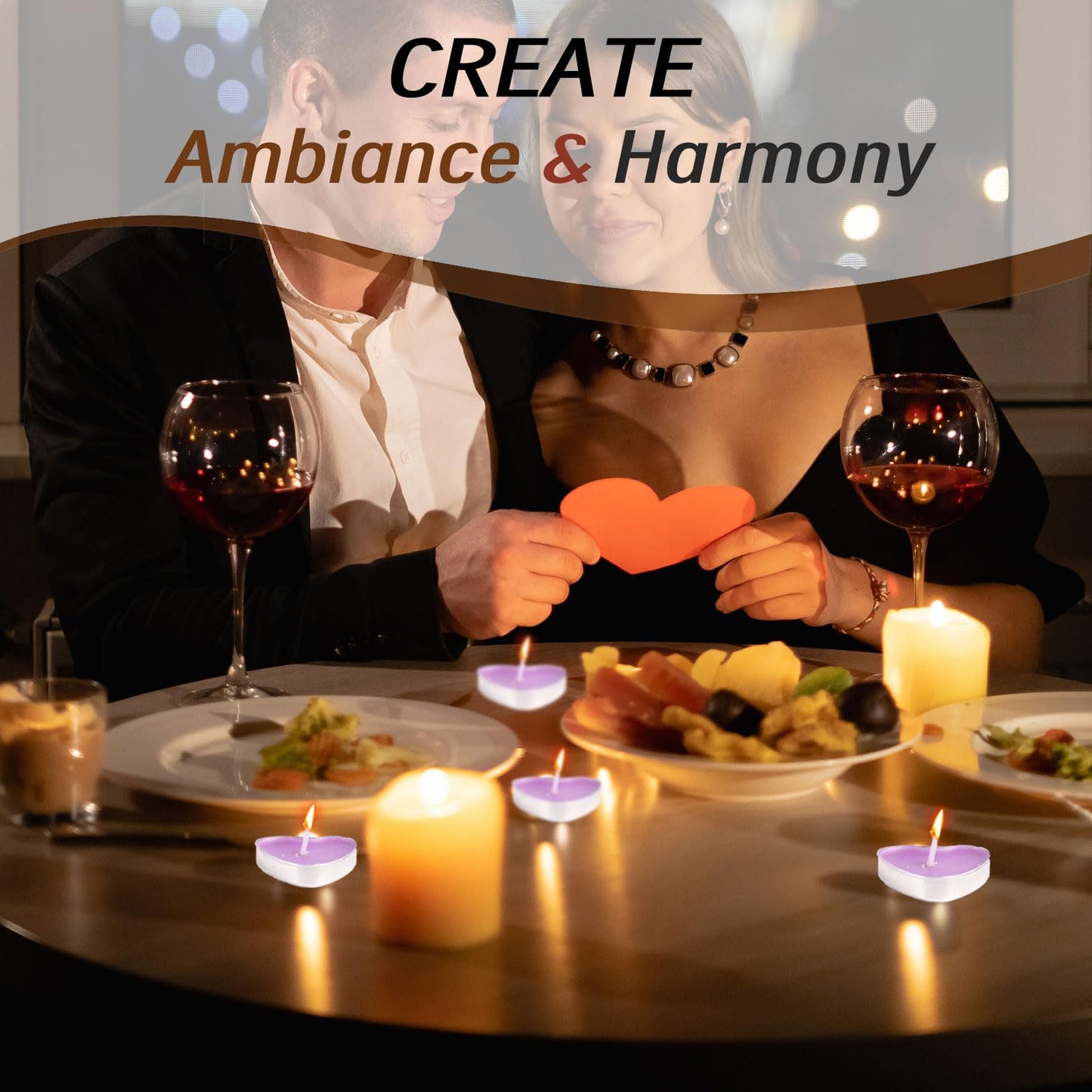 Heart Shaped Tealight Candles 50 Packs,25 * 2 Layers Romantic Love Unscented mokeless for Dinner Home Wedding (Purple)