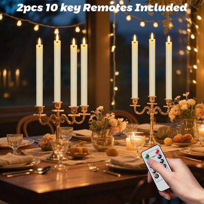 Wondise Flameless Taper Candles with Remote Timer, Real Waxy Battery Operated Flickering Candlesticks, 3D Wick LED Candles 9.6inch for Halloween Christmas Holiday Wedding Decoration (Ivory