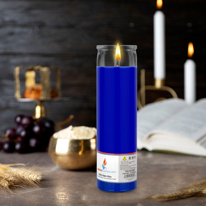 Mega Candles 1 pc Unscented Blue Glass Container Devotional Prayer Candles, Shortening Wax Candle 2 Inch x 8 Inch, Sanctuary, Vigils, Prayers, Spiritual, Blessings, Religious, Altar, Remembrance
