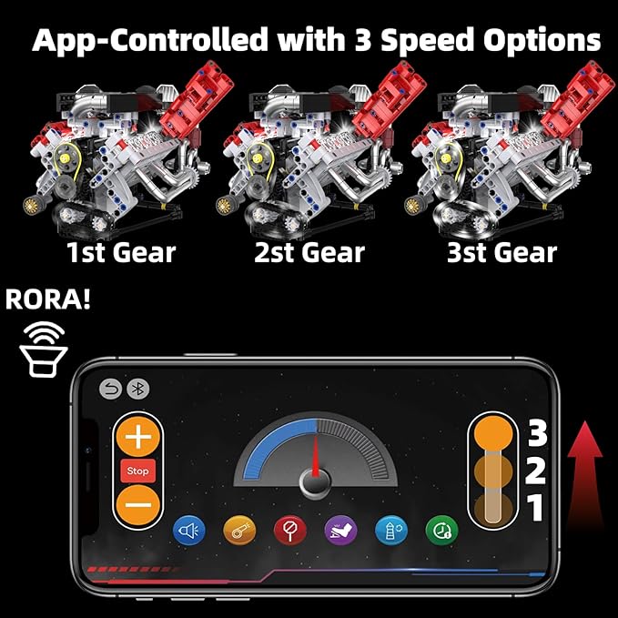 V8 Engine Model Kit That Works with LED Light and APP Control Collectible Set for Adults Visible Car Engine Building Engineering STEM Projects for Kids Boys (700 PCS)