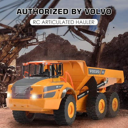DOUBLE E Volvo RC Dump Truck Toy for Kids Articulated Hauler Remote Control Construction Toys Vehicles with Lights Birthday Gifts Ideas for Boys Age 6 7 8 9 10 Year Old and up