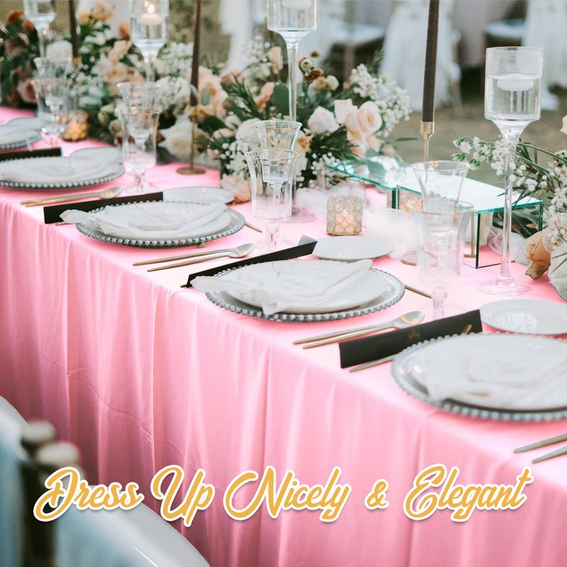 BRILLMAX 8 Pack Pink Tablecloths 60 x 102 Inch for 6ft Rectangle Tables - 150 GSM Polyester Fabric, 15" Standard Drop, Water, Stain & Wrinkle Resistant Cloth Cover for Wedding Banquet Dining Buffet