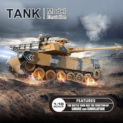 fisca 1/18 Remote Control M1A2 RC Tank with 2.4Ghz 15 Channel Smoking - Abrams Main Battle Tank that Military Toy for Kids and Adults