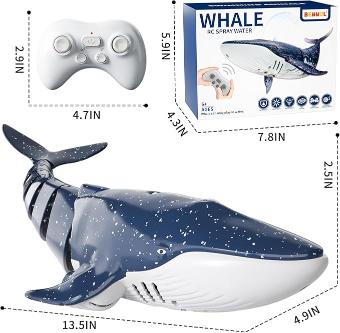 2.4Ghz Remote Control Whale Shark Toys for Boys Kids 1:18 Scale High Simulation Whale Shark for Pool Electric RC Shark Fish Toys with Light &amp Spray Water Function for 4 5 6 7 8 9 Year olds Kid