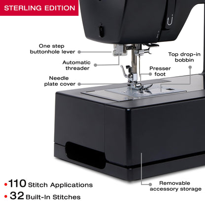 SINGER® HD 4432 Sterling Edition High Speed Sewing Machine +Accessory Kit |32 Built-In Stitches Deliver 110 Stitch Applications | 50% More Power for Thick Fabrics, 1100 Stitches/Min, 1-Step Buttonhole