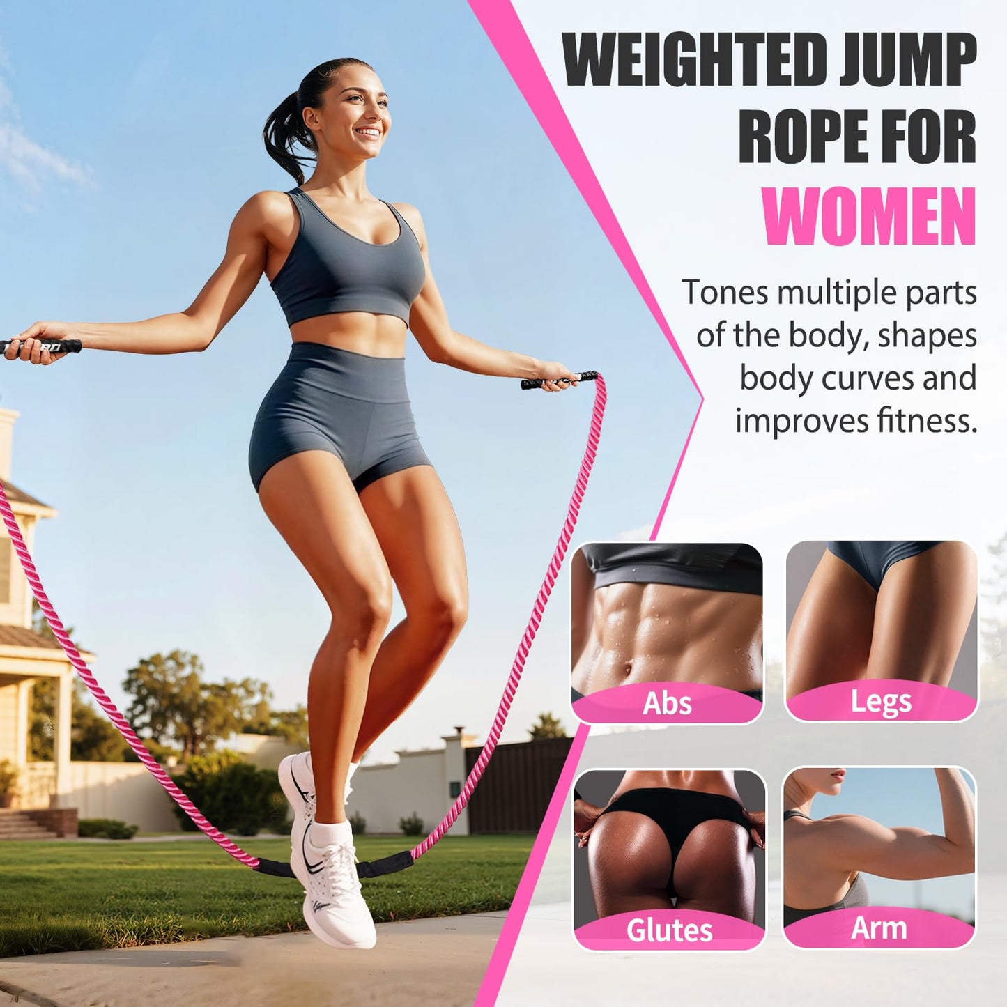KUZARO Jump Rope, Weighted Jump Rope for Women, 2.5LB Adult Skipping Rope for Fitness, Home Gym Workout Equipment, Heavy Exercise Jumpropes for Weight Loss, Shape body, Strength Training, Total Body Workout