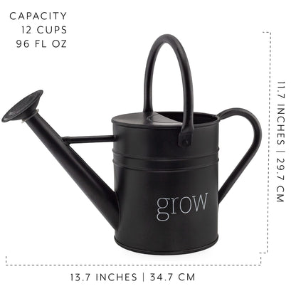 AuldHome Design Farmhouse Enamel Watering Can (Black); Rustic Metal Watering Pitcher for Home Decor and Gardening