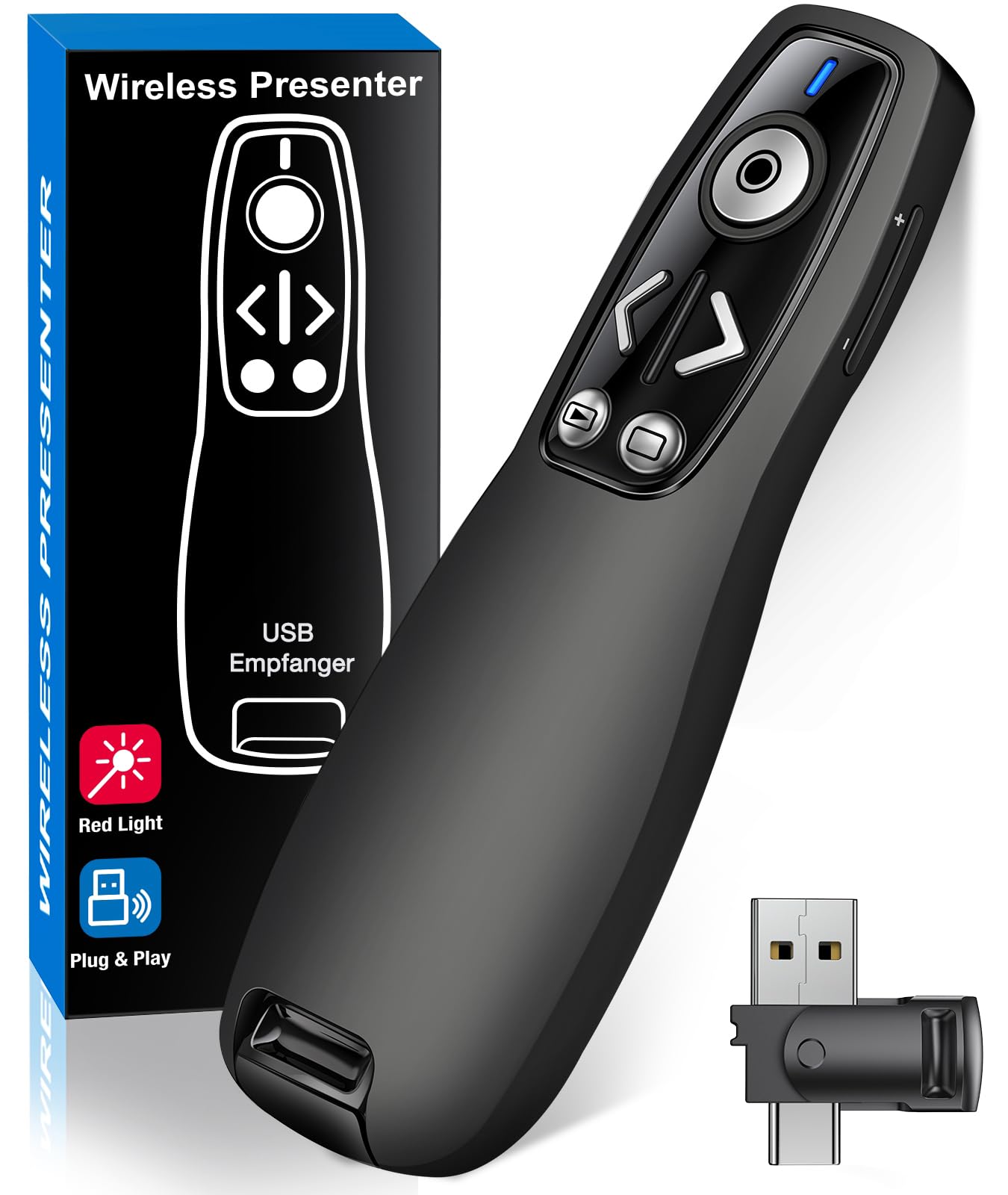 Presentation Clicker Wireless Presenter Remote for PowerPoint, Powerpoint Clicker with Volume Control PowerPoint Slide Advancer for Mac, Computer, Laptop-E600