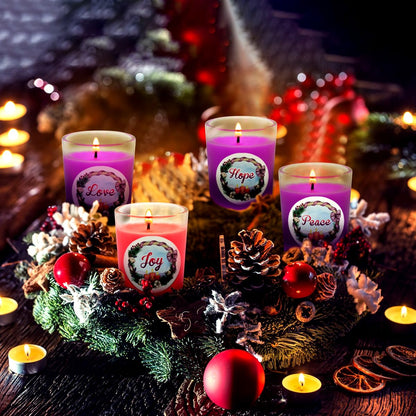 20 Packs Unscented Christmas Advent Votive Candles in Glass, Small Natural Soy Wax Colored Candles with 20pcs Stickers of Hope, Peace, Joy and Love - 5 Pink and 15 Purple