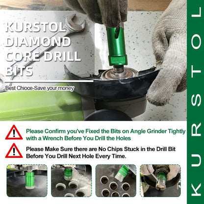 KURSTOL Tile Hole Saw Kit - 9pcs Diamond Core Drill Bits 6/6/8/20/25/35/50/65/100mm+4/5" Milling Finger Bit+2" Beveling Chamfer Bit+SDS Shank to 5/8"-11 Thread for Porcelain Ceramic Marble Granite