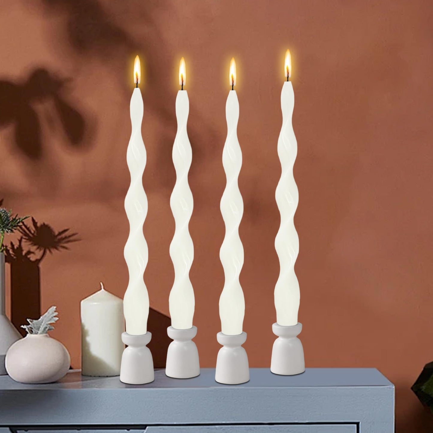 White Thin Twisted Candle Sticks 10 inch Long Spiral Candles Unscented Smokeless Twirl Tapered Candles for Weddings Holiday Dinner Meditation Home Decor Pastoral Rural Style