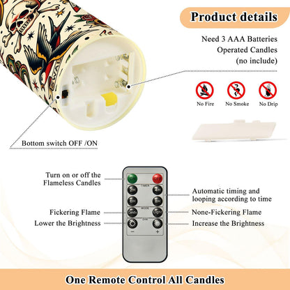 Gravopti Old School 2 Pack Flameless LED Pillar Candles with Remote & Timer, Battery Operated, Flickering Wax Candle for Wedding, Romantic Home & Party Decor