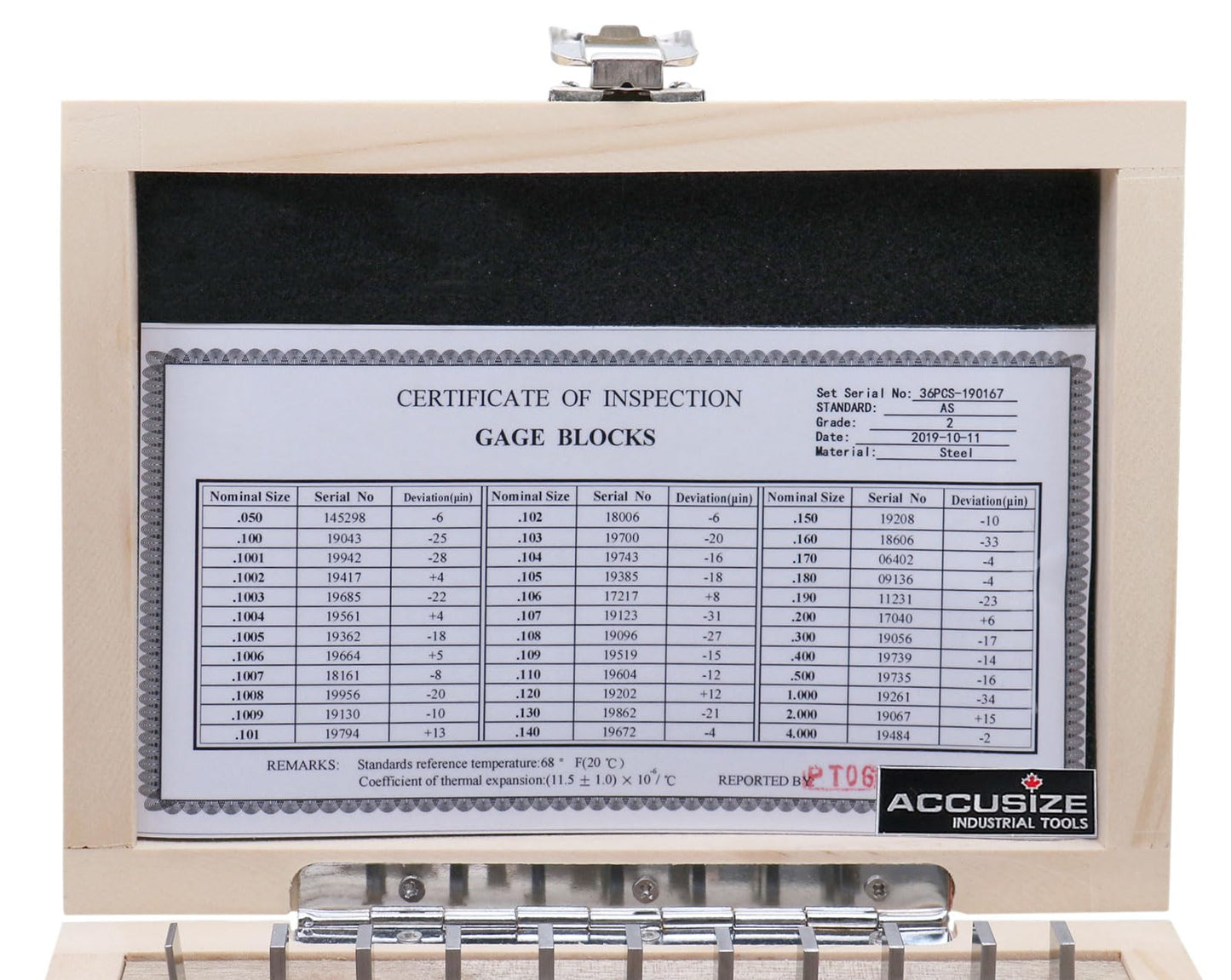 Accusize Industrial Tools 36 Pc Steel Gage Block Set, Grade As-2 Asme B89.1.9-2002, with Mfg Certificate, 0036-6001