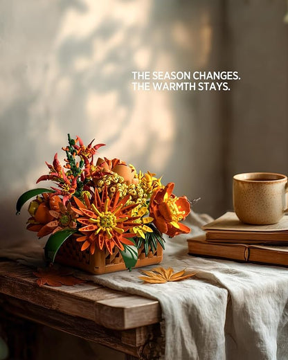 Nifeliz Floral Basket Building Set for Adults Fall-Inspired Flower Arrangement Decor Kit Seasonal Home or Office Display Mindful Gift Idea (1284 PCS NF10325)
