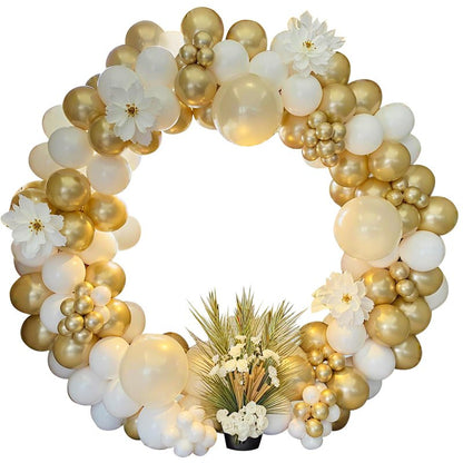 PartyWoo White and Gold Balloon Arch Kit Garland 152pcs Different Sizes of 18 12 10 5 Inch Off White Sand Metallic Gold Boho Balloons for Baby Shower Graduation Wedding Birthday Party Decorations