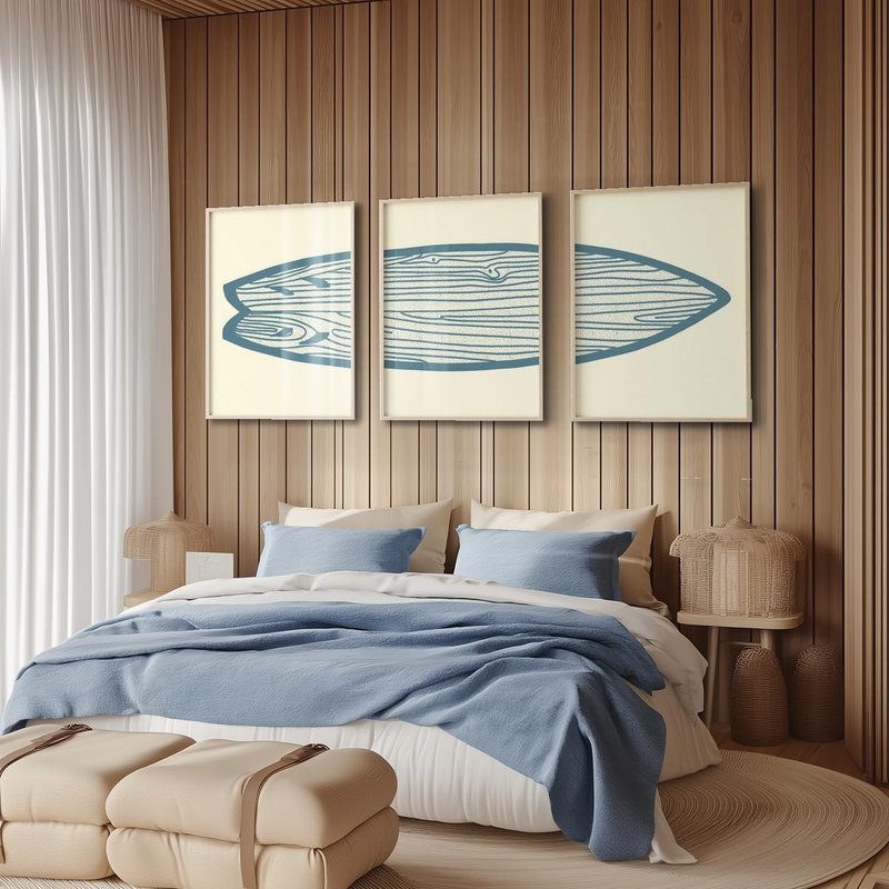 AntExpanse Surfboard Wall Decor 3 Pieces Surfboard Canvas Painting Prints Art Poster, Sea and Surf Pictures for Beach House, Living Room, Bedroom Decor with Wooden Inner Frame (40x55cmx3=16x22inchx3)