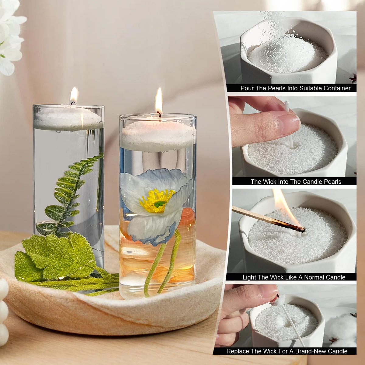 Scented Candle Sand - YUKCAXDLS 18oz Hearthside Sandalwood Pearled Candles with 30 Wicks - Warm Woody Scent - Refillable for Making Lasts up to 100+ Hours of Steady Burn Smokeless - White