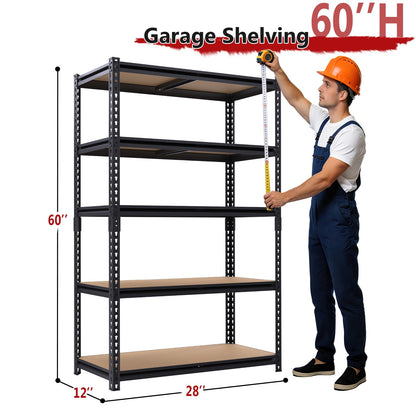 ZEUKMXOO Heavy Duty Garage Shelving,5-Tier Metal Storage Shelves,2400LBS Shelving Unit,Adjustable Shelving Rack, Standing Shelf Units for Garage Storage Warehouse,28''×12''×60'',2 Pack