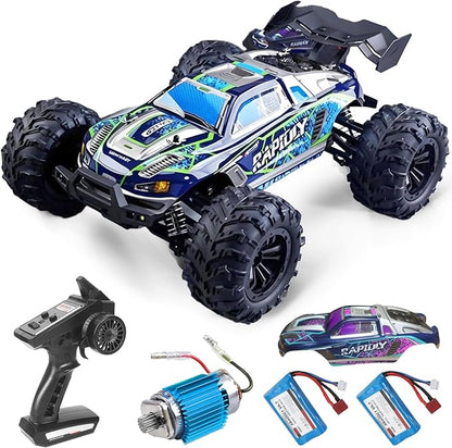 1:16 Scale RC Car for Adults 25+ MPH High Speed 4WD Waterproof Off-Road All-Terrain RC Truck with 2 Batteries &amp 2.4GHz Controller (1:16 Scale Carbon Brush)