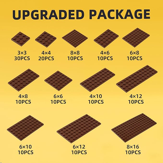 150 Pieces Small Base Plate Sets Classic Flat Pieces for Moc Building 12 Size DIY Building Boards - Compatible with All Major Brands Brown