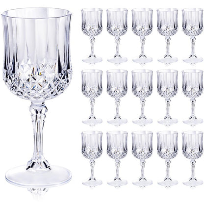 Ciaell 24PCS Plastic Wine Glasses - 7 Oz Plastic Goblets for Party - Clear Vintage Drinking Glasses - Disposable Water Goblets Set for Wedding, Bar, Wine, Beer, Juice, Cocktail, Whiskey