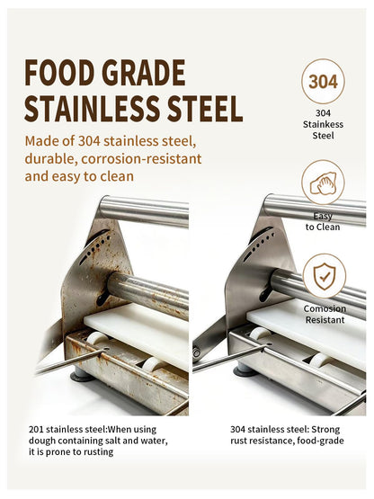 304 Stainless Steel Fondant Dough Sheeter with 23.62" x 11.81" Sheeter Board, fondant non-stick roller, Manual Dough Roller with 1-20mm Adjustable Thickness