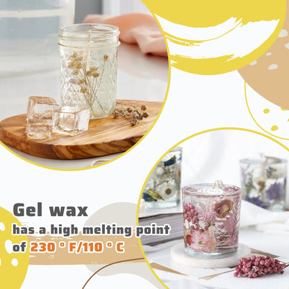Gel Wax Candle Making Clear Kit for Adults, DIY Transparent Jelly Wax Melts Set with Electric Candle Maker, Glass Jars, Wick, Dyes and Scents