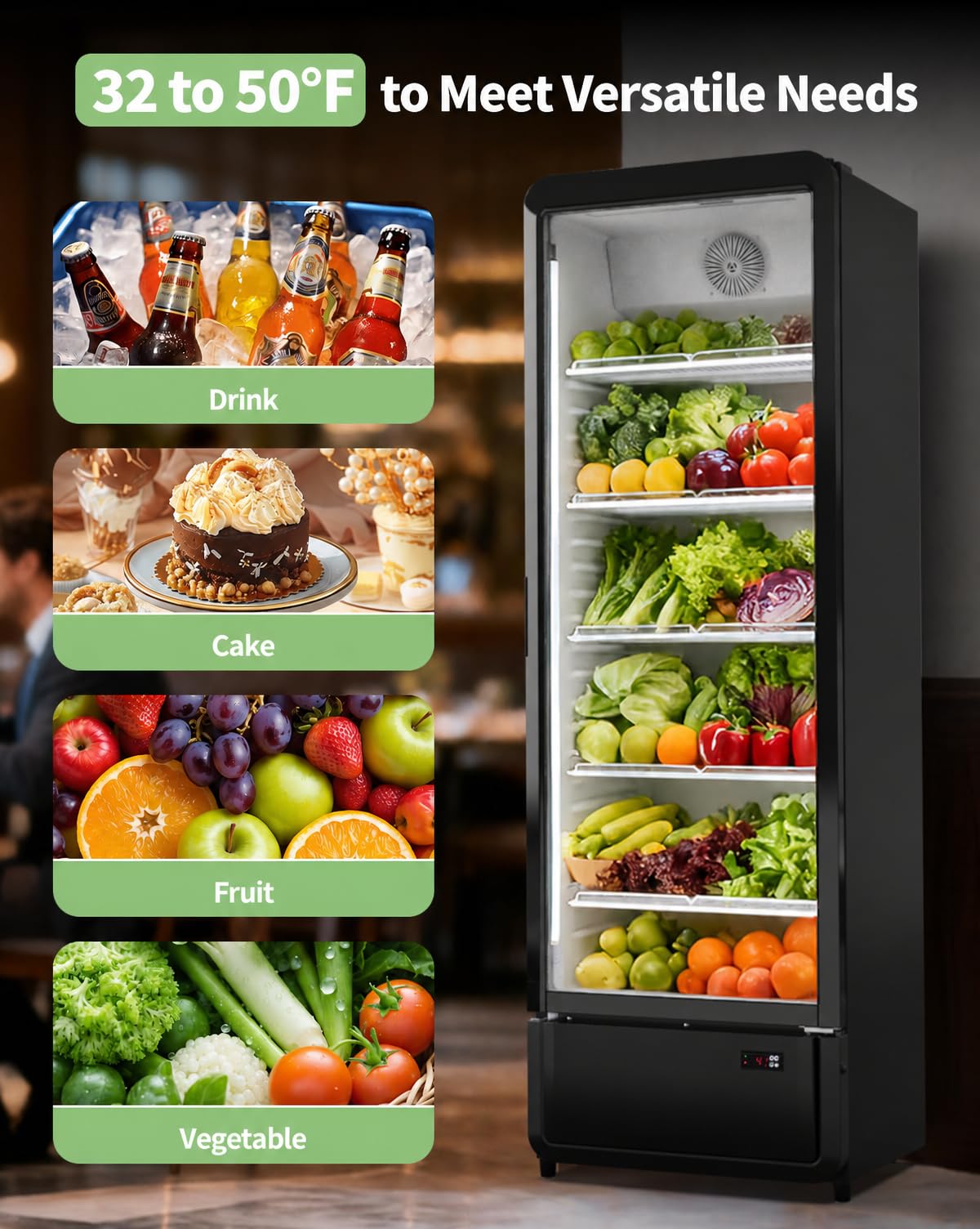 PURA Commercial 13 Cubic Feet Commercial Beverage Fridge Display Refrigerator