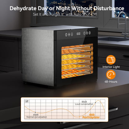 Food Dehydrator Machine with 8 Stainless Steel Trays, 650W Powerful Motor, Adjustable Temperature & 48-Hour Timer for Jerky, Fruits, Herbs, Dog Treats - Quiet Operation