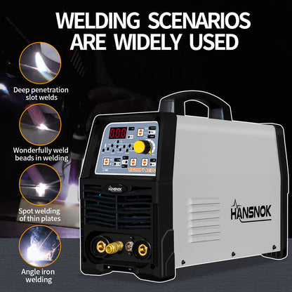 HANSNOKTECH TIG200PV TIG Welder, AC/DC 200Amp Digital LCD Display IGBT Pulse TIG/Stick Welder, Dual Voltage 220V/110V, Arc Welder, TIG Welding Machine with Torach Accessories (Tig200PV)