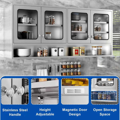ZZV Kitchen Wall Cabinet, Stainless Steel Wall Mounted Cabinet with Adjustable Shelves, Industrial Wall Storage Cabinet for Garage, Warehouse, No Assembly Required, 11.82D x 70.87W x 27.56H in