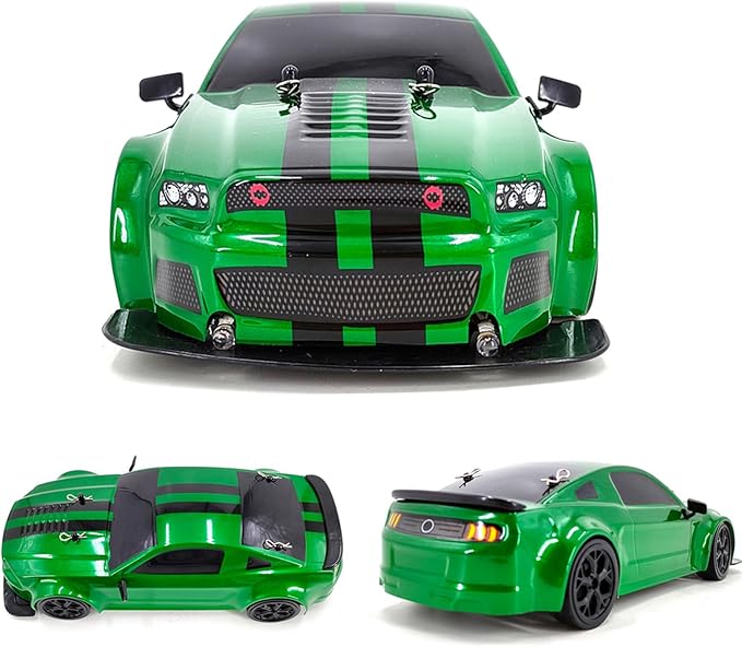 RC Drift Car 1:14 4WD 30KM/H High Speed RC Racing Car 2.4GHz Electric Sport Drifting Car with LED Lights 2 Batteries Drift &amp Race Tires for Adults (Green)