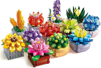 Succulents Set for Adults Building Sets 12 Plants Home Decor Birthday Gifts for Women Creative Housewarming Gifts Botanical Collection Flowers Succulents Artificial Plant Kit (1174 piece)