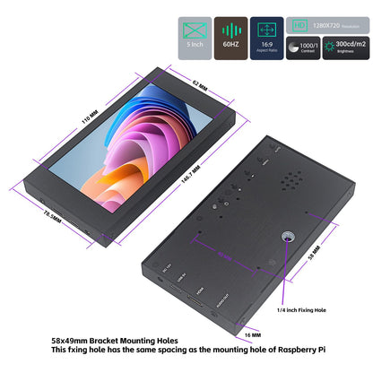 VIEWMEI 5 inch Touch Screen Monitor, 1280x720 Mini IPS Display, HDMI PC Monitor with HDMI Inputs Compatible with Raspberry Pi, PC, Laptop