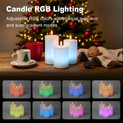 LEDHOLYT Rechargeable Flameless Candles, RGB Color Changing Realistic Flickering Flameless Candles with Remote & Timer, Set of 3