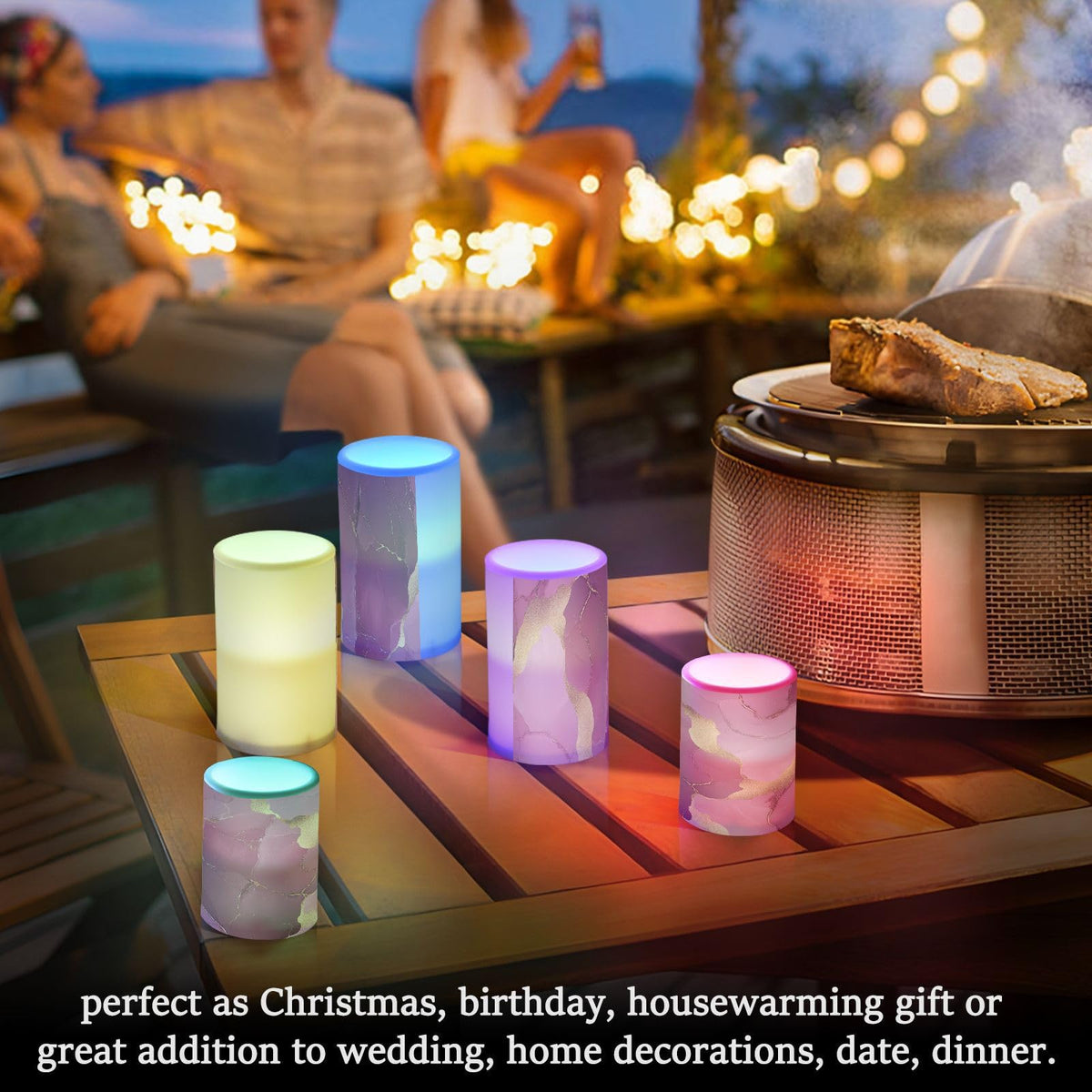 Zathe Flameless Candles Remote Led Flameless Candles for Table Marble Blush Burgundy