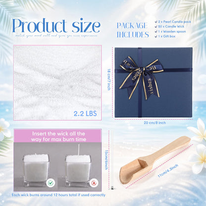 MTLEE Pearled Candle 2.2 Lb/35oz Hawaiian Flavor Scented Sand Candle Kit Include 50 Wicks, Bow Gift Box, Spoon Reusable Pearled Wax, Gifts for Women Girls Teacher Birthday DIY Home Kit