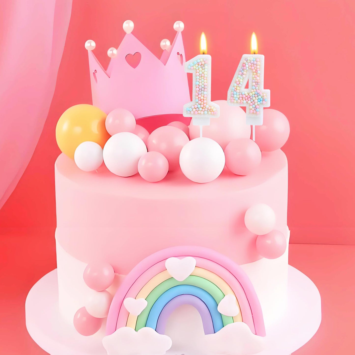 EAKE 14th Birthday Candle Macaron Glitter 3D Pastel Number 14 Candles for Birthday Cakes Girl Women Sweet Theme Birthday Wedding Anniversary Party Cake Decoration