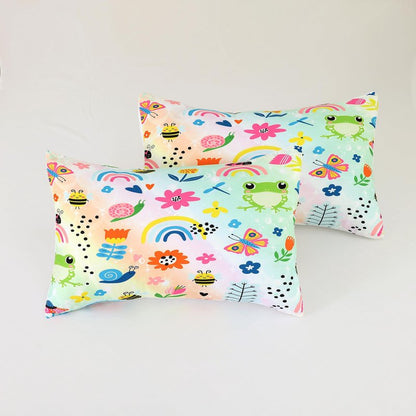 FUYEUN Rainbow Comforter Set Queen Size Cartoon Frogs Bedding Sets for Girls Kids Women Boys Flowers Butterfly Bees Snails Insects Cute Kawaii Quilt 1 Comforter + 2 Pillow Cases