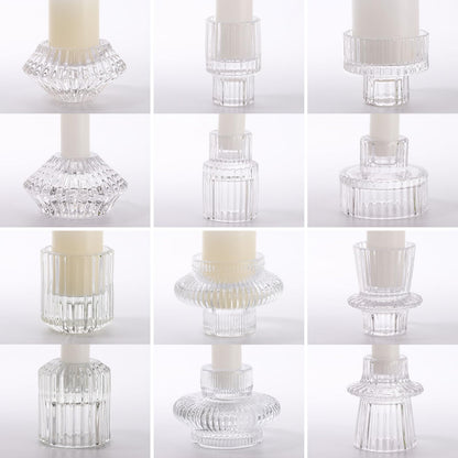 6PCS Taper Candle Holders Clear Glass Candlestick Holders Ribbed Glass Taper Candle Holders for Christmas Events Party Wedding Reception Table Centerpiece Decorations