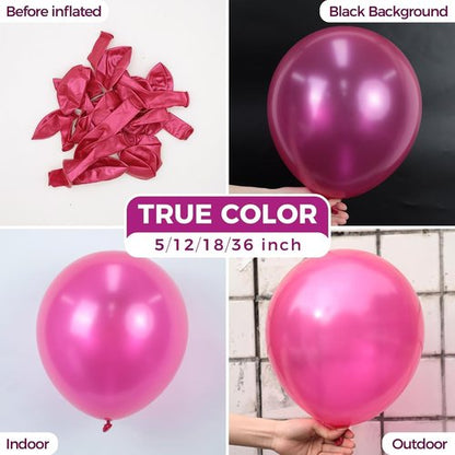 Bezente Hot Pink Latex Balloons - 100 Pack 12-Inch Round Helium Balloons for Parties & Celebrations