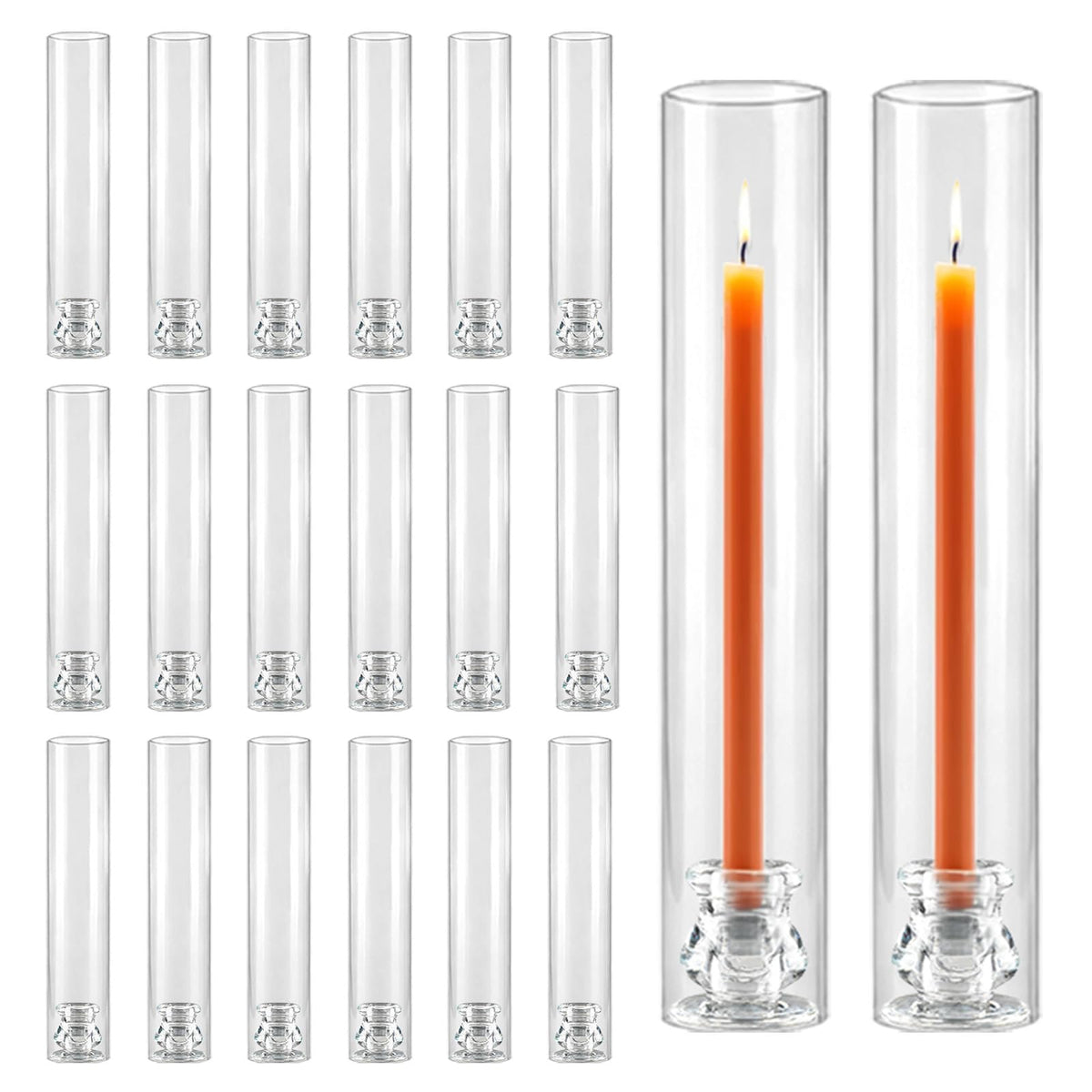 20 Pack Glass Hurricane Candle Holders 12.6" Open Ended Candlestick Holder Tubes Clear Bottomless Cylinders Suitable Taper LED Candles for Wedding Party Christmas Table Centerpiece Decor