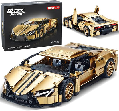 Sports Car Building Set for Adults - 1:14 MOC Toy Car Building Block Racing Car Model Kit Gifts for BoyfriendsBoys and Teens Age 8-14 (Gold)