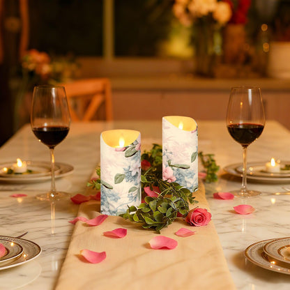 ALAZA Pink Flowers Flora Flickering Flameless Candles Battery Operated with Remote Timer,Tea Light Candles LED Pillar Votive Set of 2 for Outdoor Indoor Decorations 3" x3.9"