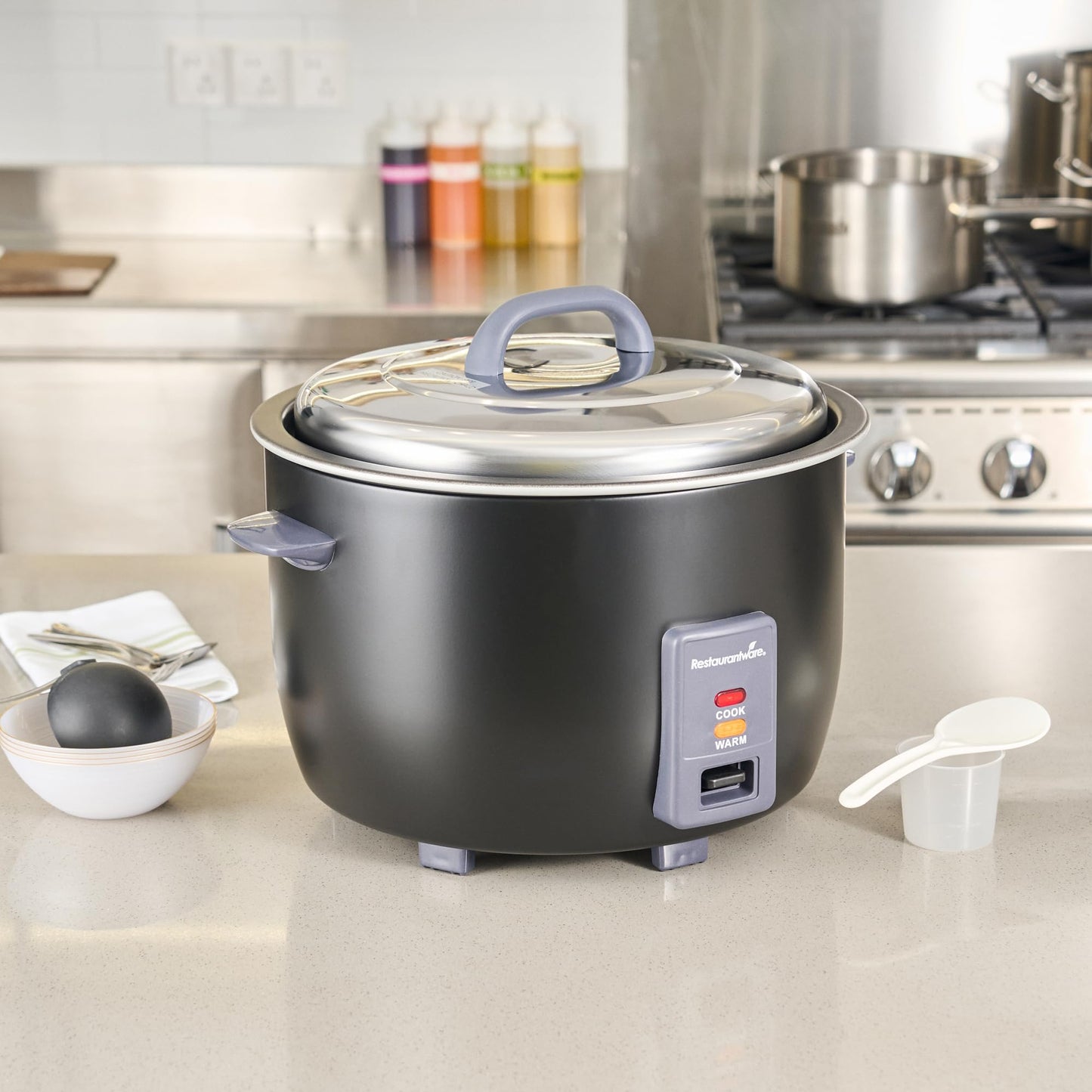 Restaurantware Commercial Rice Cooker 60 Cup Heavy-Duty Steel Industrial Rice Warmer With Nonstick Interior Black Ideal For Catering And Buffet Use