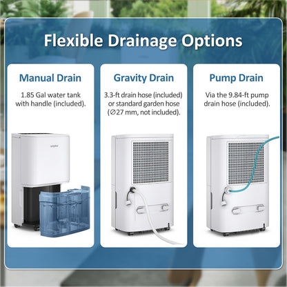 Waykar 150 Pints 2025 Energy Star Dehumidifier with Pump for Spaces up to 7,000 Sq. Ft. at Commercial and Industrial Large Room, Warehouse, Home, Basement, with Drain Hose, Auto Defrost, Self-Drying
