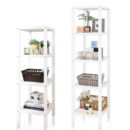 SMIBUY Bathroom Storage Shelf, 4-Tier & 5-Tier Bamboo Rack Organizer, Multifunctional Shelving Unit for Living Room Bedroom Kitchen (White)