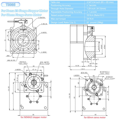 Hollow Rotary Actuator Ratio 10:1 with 1.2 Nm NEMA 23 57mm Closed-Loop Stepper Motor DSP Easy Servo170 oz.in 1000 Line Encoder Step Motor and 24-80VDC Driver, High Precision Hollow Rotating Table Kit