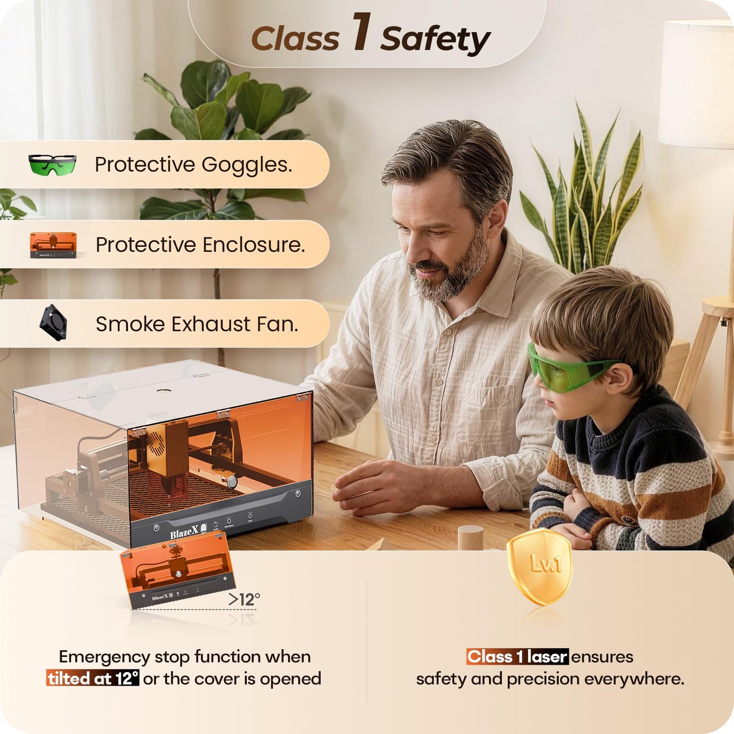 BlazeX M3 10W Laser Engraver Machine, 0.01mm Ultra-precision Laser Cutter and Engraver Machine for Wood Metal Glass Leather, Beginner-Friendly, with Enclosure Honeycomb Engraving Materials, Class 1